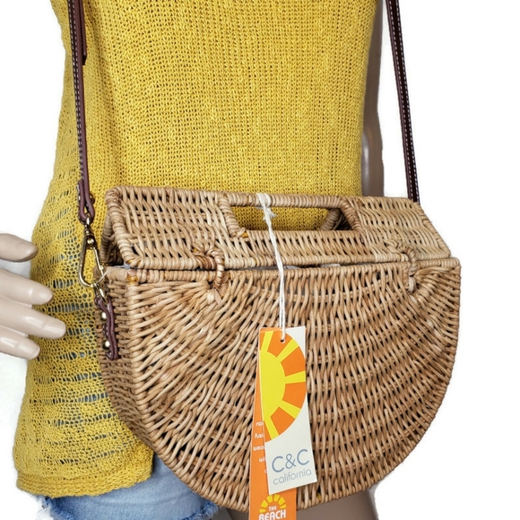 C&C California NWT woven wicker and leather purse - Picture 8 of 12